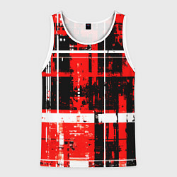 Мужская майка без рукавов Красно-белый гранж на чёрном фоне