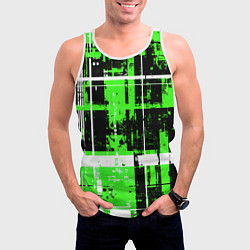 Майка-безрукавка мужская Зелёно-белый гранж на чёрном фоне, цвет: 3D-белый — фото 2