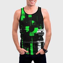 Майка-безрукавка мужская Зелёно-белый гранж на чёрном фоне, цвет: 3D-черный — фото 2