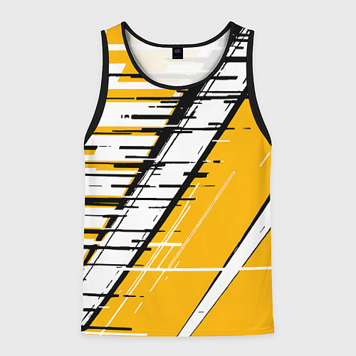 Мужская майка без рукавов Чёрно-белые глитч полосы на жёлтом фоне / 3D-Черный – фото 1