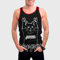 Майка-безрукавка мужская Asking Alexandria - кот рок, цвет: 3D-красный — фото 2