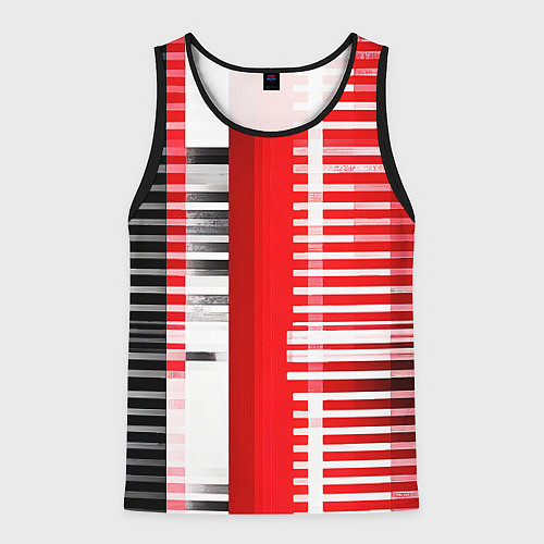 Мужская майка без рукавов Белые полосы на чёрно-красном фоне / 3D-Черный – фото 1