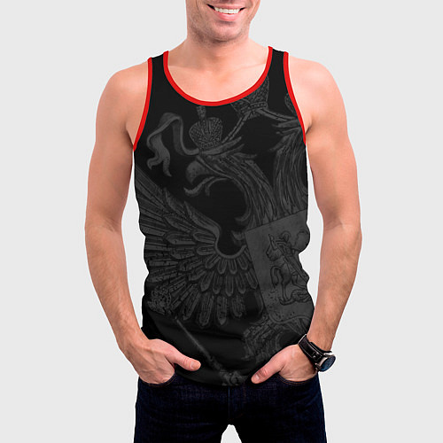 Мужская майка без рукавов Герб России - черный минимализм / 3D-Красный – фото 3