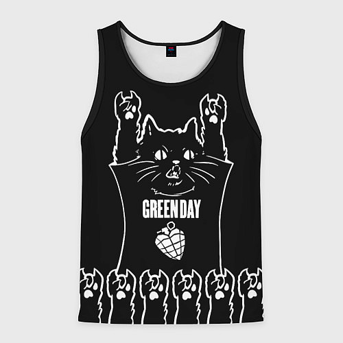 Мужская майка без рукавов Green Day: cat rock / 3D-Черный – фото 1