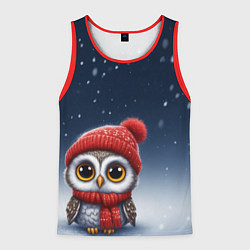 Майка-безрукавка мужская Сова в шапке и шарфике, цвет: 3D-красный