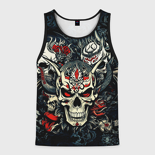 Мужская майка без рукавов Маска Хання на черепе самурая на фоне духов / 3D-Черный – фото 1