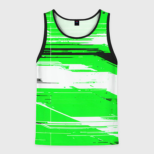 Мужская майка без рукавов Горизонтальные чёрно-белые линии на зелёном фоне / 3D-Черный – фото 1