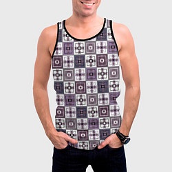 Майка-безрукавка мужская Серый сиреневый геометрический узор пэчворк, цвет: 3D-черный — фото 2