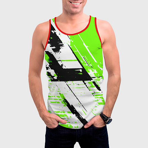 Мужская майка без рукавов Diagonal black and green stripes on a white backgr / 3D-Красный – фото 3