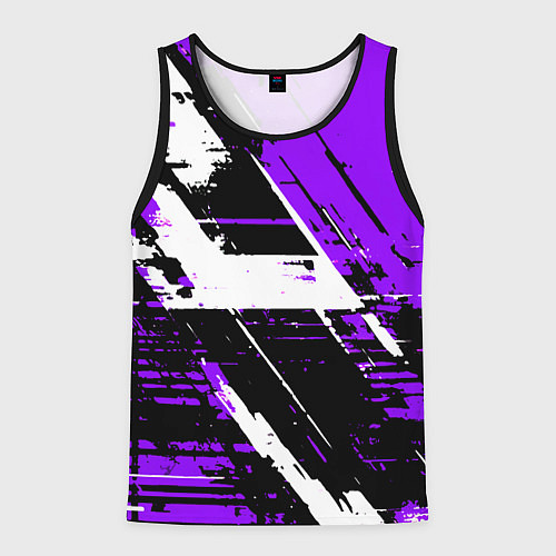 Мужская майка без рукавов Diagonal black and white stripes on a purple backg / 3D-Черный – фото 1