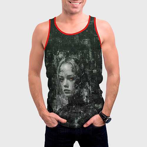 Мужская майка без рукавов Андроид с кибернетическим паттерном / 3D-Красный – фото 3