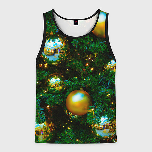 Мужская майка без рукавов Новогодние украшения на ветках / 3D-Черный – фото 1