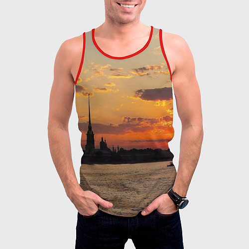 Мужская майка без рукавов Петропавловская крепость ранним утром / 3D-Красный – фото 3
