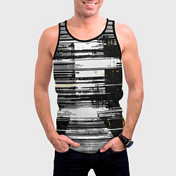 Майка-безрукавка мужская Горизонтальные чёрные линии на бело-жёлтом фоне, цвет: 3D-черный — фото 2