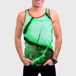 Майка-безрукавка мужская Трещины на абстрактном зелёном фоне, цвет: 3D-красный — фото 2