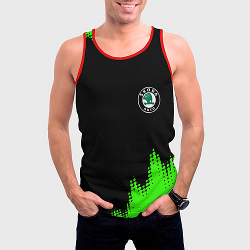 Мужская майка без рукавов Skoda краски зеленые / 3D-Красный – фото 3