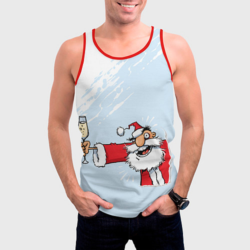 Мужская майка без рукавов Дед мороз с шампанским / 3D-Красный – фото 3