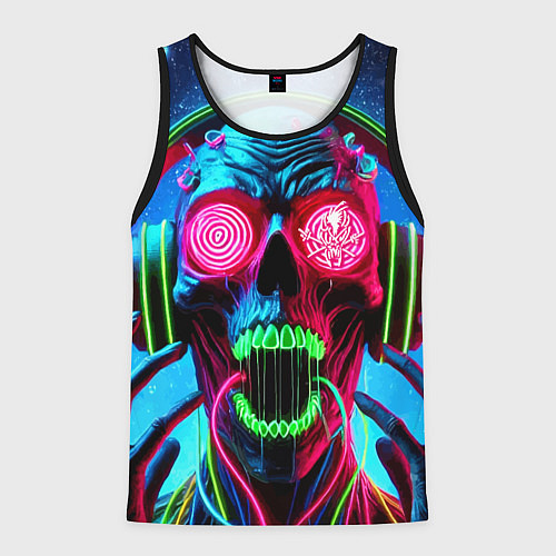 Мужская майка без рукавов Metallica - neon skull with headphones / 3D-Черный – фото 1