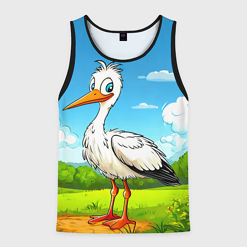 Мужская майка без рукавов Аист в поле / 3D-Черный – фото 1