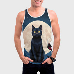 Майка-безрукавка мужская Кот с вином под луной, цвет: 3D-белый — фото 2