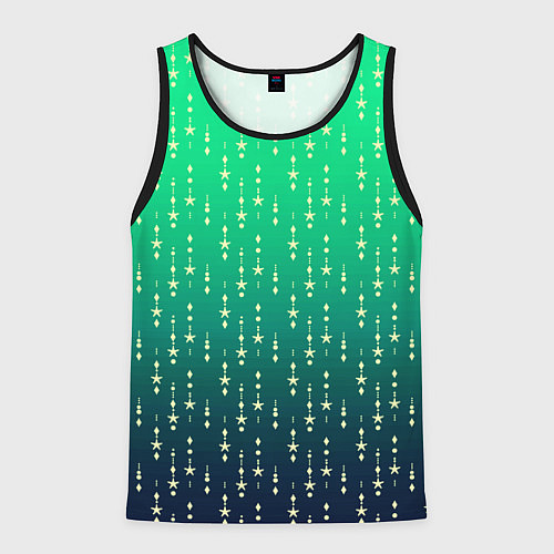 Мужская майка без рукавов Градиент зелёно-синий со звёздочками / 3D-Черный – фото 1