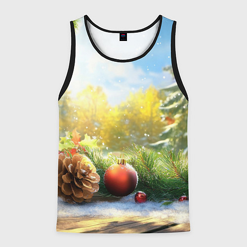 Мужская майка без рукавов Солнечный новый год / 3D-Черный – фото 1