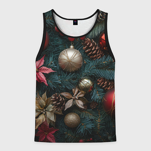 Мужская майка без рукавов Новогодние украшения на елочке / 3D-Черный – фото 1