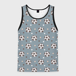 Майка-безрукавка мужская Футбольные мячи и звезды на голубом, цвет: 3D-черный