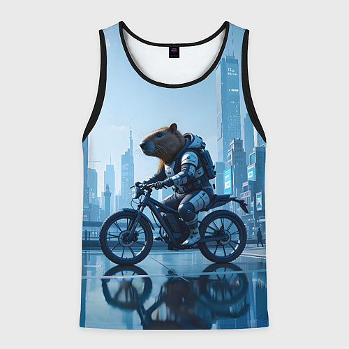 Мужская майка без рукавов Капибара мотоциклист / 3D-Черный – фото 1