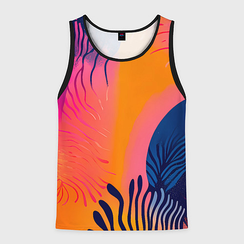 Мужская майка без рукавов Векторная абстракция с растениями - нейросеть / 3D-Черный – фото 1
