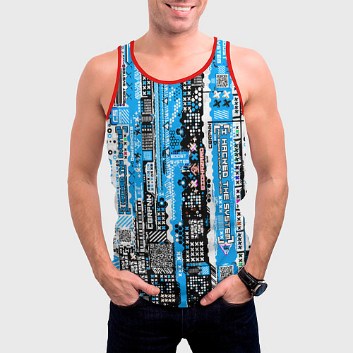 Мужская майка без рукавов Киберпанк паттерн синий / 3D-Красный – фото 3