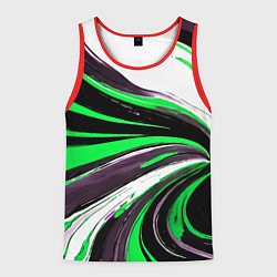 Мужская майка без рукавов Волнистые чёрно-зелёные линии на белом фоне