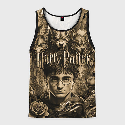 Мужская майка без рукавов Гарри Поттер и волшебные существа в стиле тату / 3D-Черный – фото 1