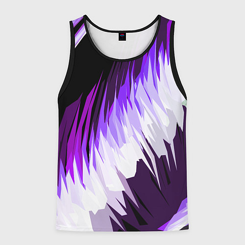 Мужская майка без рукавов Бело-фиолетовые острые полосы на чёрном фоне / 3D-Черный – фото 1