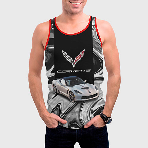 Мужская майка без рукавов Chevrolet Corvette - motorsport racing team / 3D-Красный – фото 3