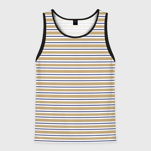 Мужская майка без рукавов Бежевый с синей полосой / 3D-Черный – фото 1