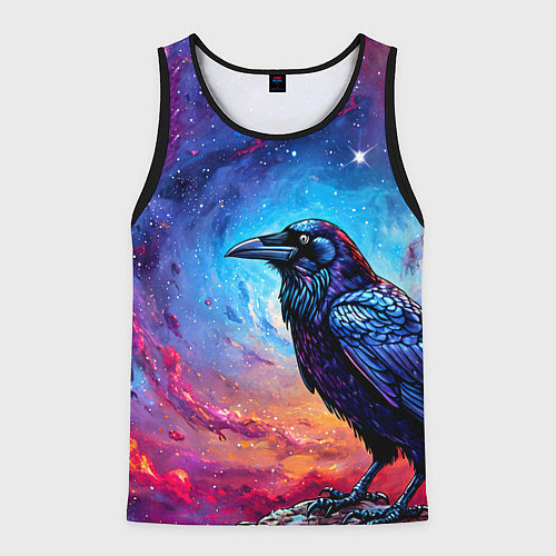 Мужская майка без рукавов Черный ворон на фоне космоса / 3D-Черный – фото 1