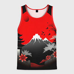 Мужская майка без рукавов Японская гора и красная луна