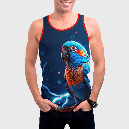 Мужская майка без рукавов Попугай и молния / 3D-Красный – фото 3