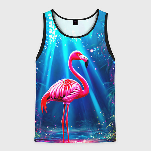 Мужская майка без рукавов Розовый фламинго в джунглях / 3D-Черный – фото 1