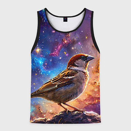Мужская майка без рукавов Воробей в космосе / 3D-Черный – фото 1