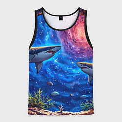 Майка-безрукавка мужская Космические акулы, цвет: 3D-черный