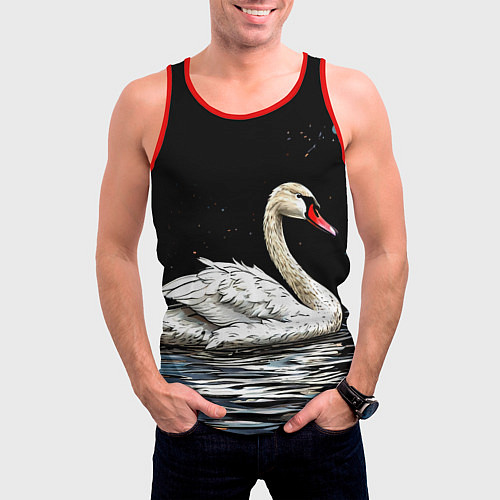 Мужская майка без рукавов Белый лебедь ночью / 3D-Красный – фото 3