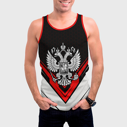 Мужская майка без рукавов Герб России - униформа / 3D-Красный – фото 3
