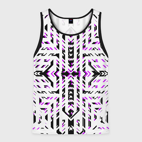 Мужская майка без рукавов Чёрно-фиолетовые диагональные полосы на белом фоне / 3D-Черный – фото 1