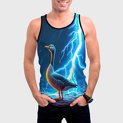 Майка-безрукавка мужская Гусь и разряд молнии, цвет: 3D-черный — фото 2
