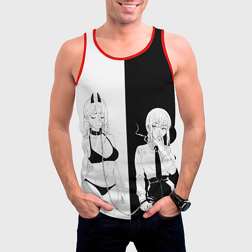Мужская майка без рукавов Пауэр и мисс Макима -Человек бензопила / 3D-Красный – фото 3