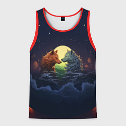 Майка-безрукавка мужская Влюбленные волки под луной, цвет: 3D-красный