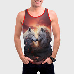 Майка-безрукавка мужская Влюбленные волки в цветах, цвет: 3D-красный — фото 2