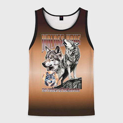 Мужская майка без рукавов Волки с надписью / 3D-Черный – фото 1